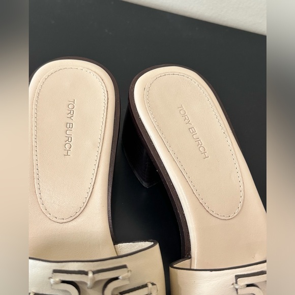 Tory Burch Block Heel Slide Sandals Creme White Brown Size US 7M - Picture 12 of 12